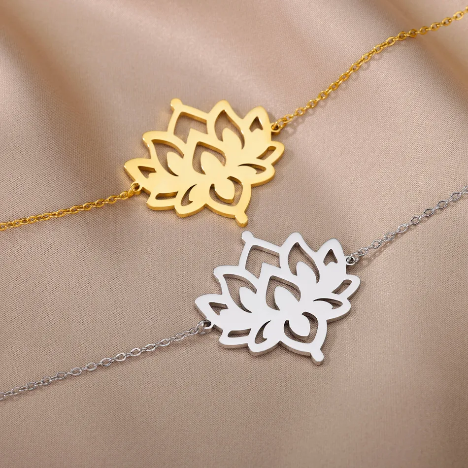Ženska nerđajuća čelična lotus šuplja narukvica za gležanj Elegantan letnji nakit Izdržljiv i nežan dizajn Idealno za plažu i svakodnevni izgled