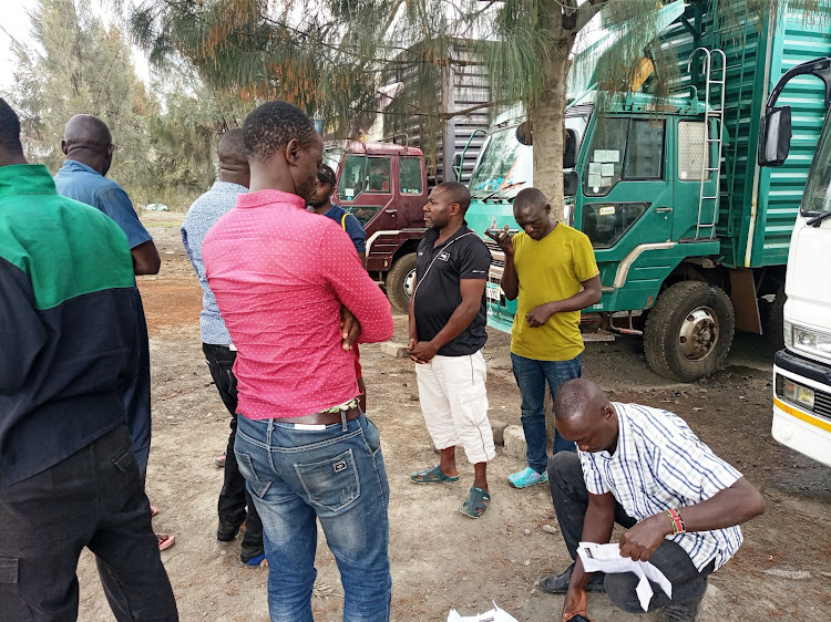 Some of the foreign trucks detained at Gilgil weighbridge for over loading sparking protests from the drivers.