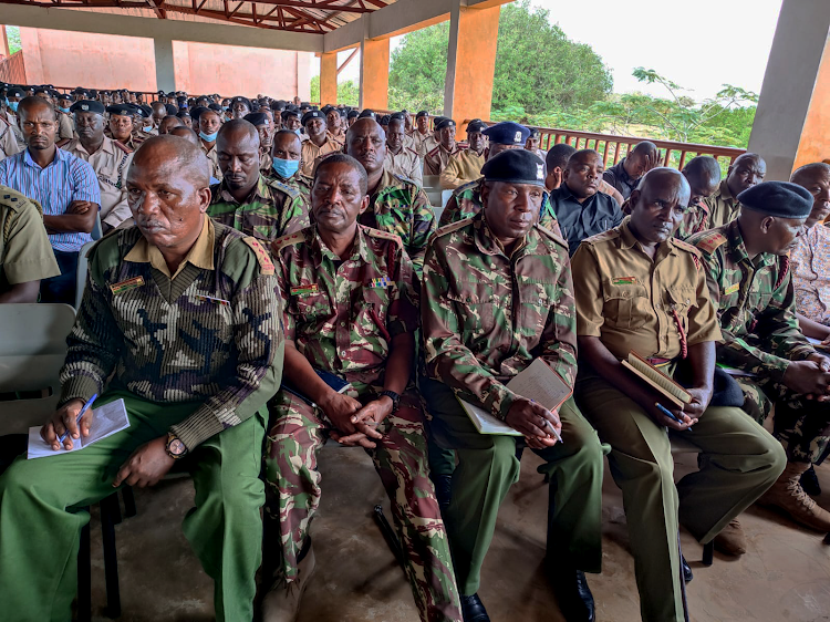 Security officers during a recent meeting in Lamu county