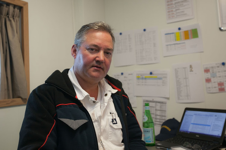 Chief engineer Peter Nilsson in his office in the crew quarters of Viking Star.