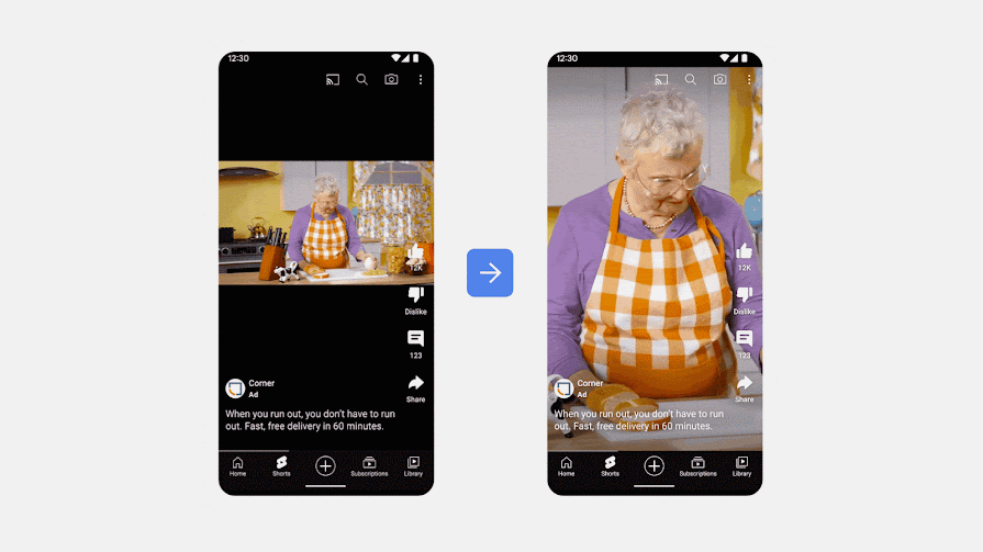 Side-by-side comparisons of a video on a smart phone being flipped by video enhancement technology