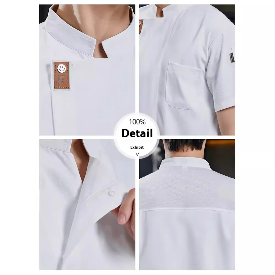 Avental de chef de manga curta, fino e respirável para homens. Ideal para confeitaria, padaria e culinária no verão.