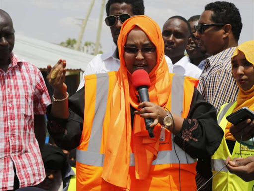 Women Representative Fatuma Gedi Speaking at Giriftu Primary School in Wajir west constituency on Tuesday