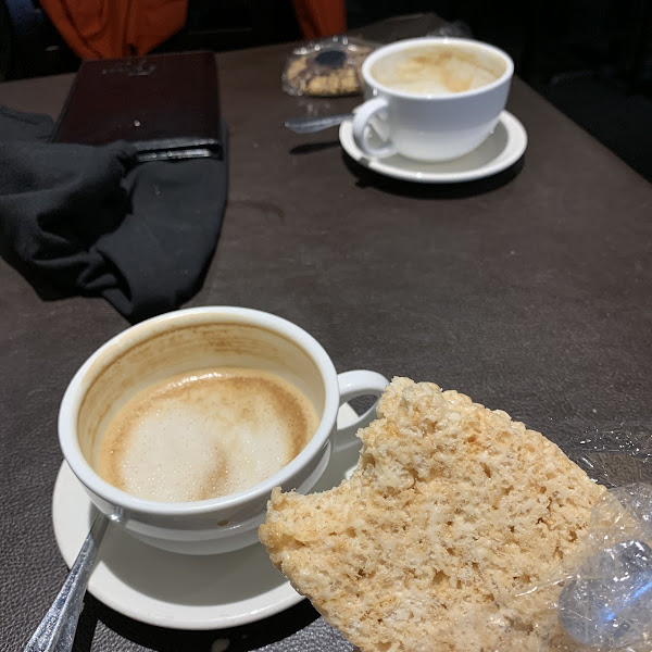 Oat milk latte and rice crispie treat to end the meal!