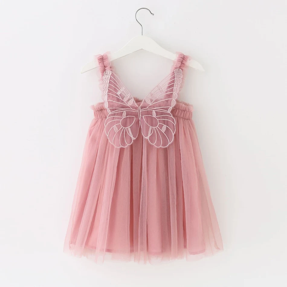 Kinderen mesh jurk met schouderbandjes, verjaardagsjurk, pettiskirt, driedimensionale engelenvleugels, feeërieke mode rok.