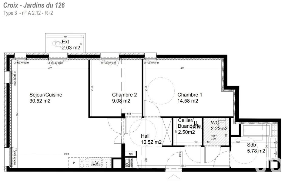 Vente appartement 3 pièces 75 m² à Croix (59170), 299 500 €