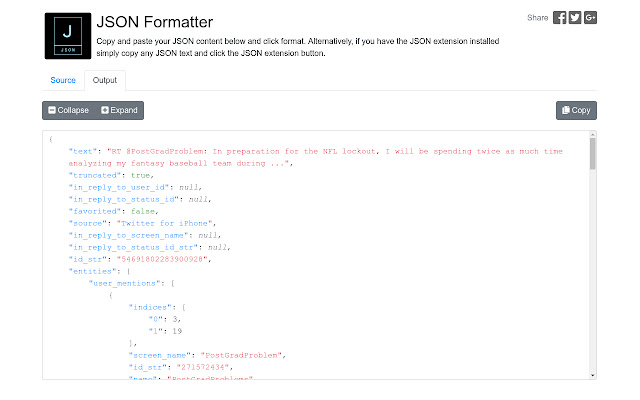 JSON Formatter chrome extension