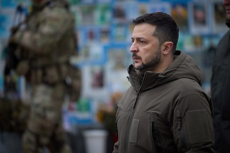 Ukraine's President Volodymyr Zelenskiy visits the Memory Wall of Fallen Defenders of Ukraine on Day of the Ukrainian Armed Forces, amid Russia's attack on Ukraine, in Kyiv, Ukraine December 6, 2023.