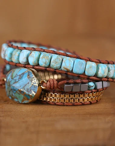 Bracelet en cuir multicouche tissé - 0