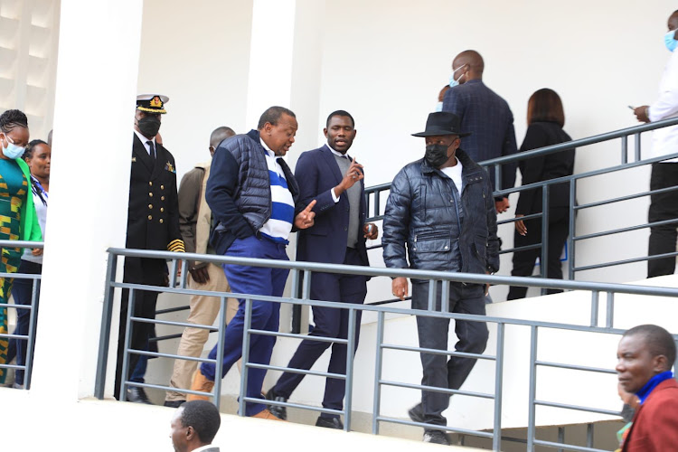 President Uhuru Kenyatta during the commissioning of Mihang’o health centre , Embakasi East on July 12, 2022/PSCU