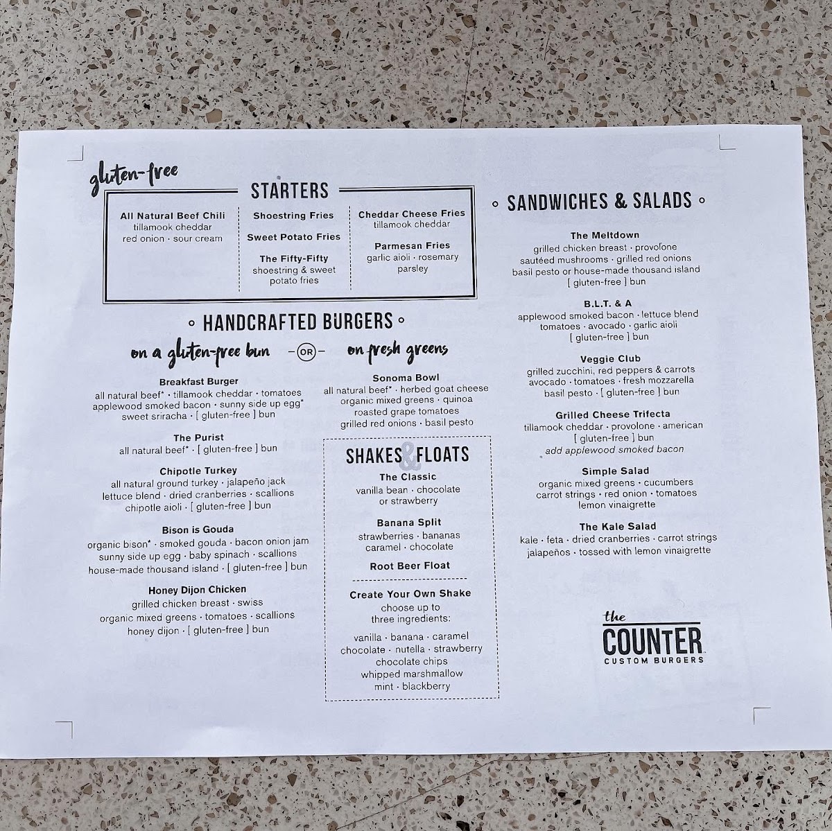 The Counter gluten-free menu