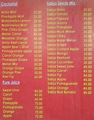 Juice Spot menu 