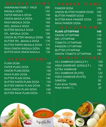 Vanakkam Dosa Corner menu 