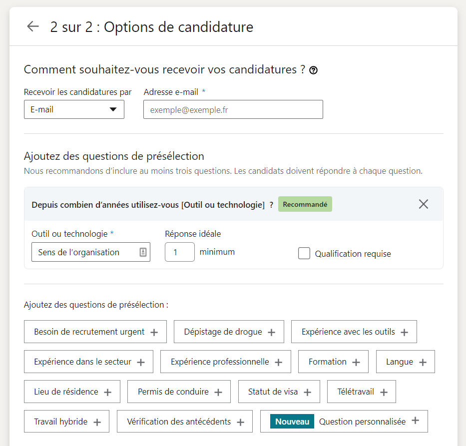 questions présélection recrutement LinkedIn