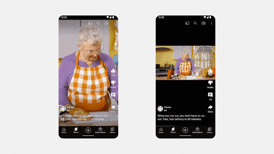 Comparaison côte à côte d'une vidéo sur un smartphone et de sa version inversée grâce à la technologie d'amélioration vidéo