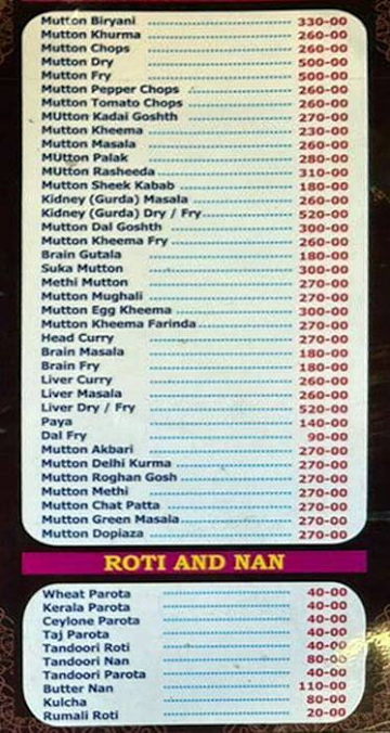 Taj Restaurant menu 