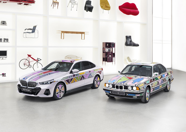 Art Cars. The new i5 stands beside the 525i decorated by Mahlangu in 1991.