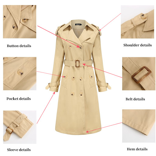 Title 6, Damen Windbreaker Jacke lang Bund Baumwolle Lan...