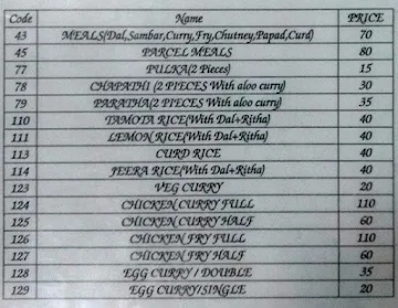 Sri Krishna Food Court menu 