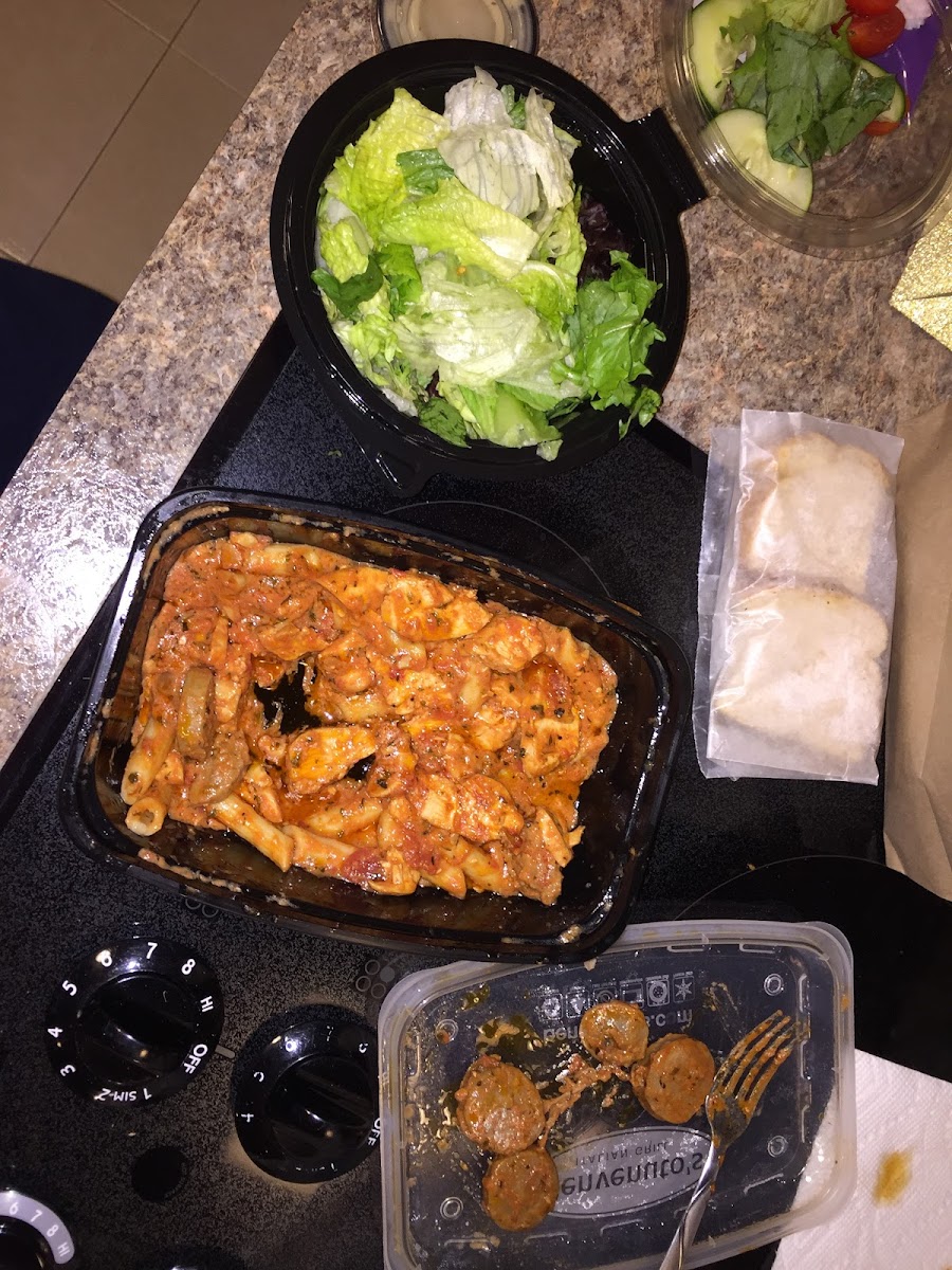 Hello bread with my pasta...and sad/possibly contaminated salad!?