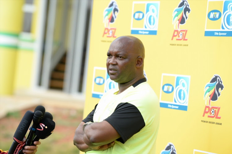 Mamelodi Sundowns head coach Pitso Mosimane speaks to reporters during a media day at the club's training base at Chloorkop on August 08, 2018 in Pretoria, South Africa.