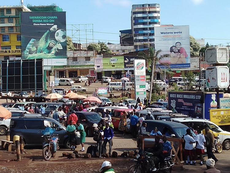 Students at one of the matatu terminus in Meru town as they break for their midterm on February 29, 2024