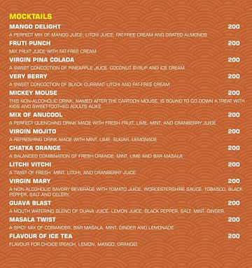 Sky Lounge menu 