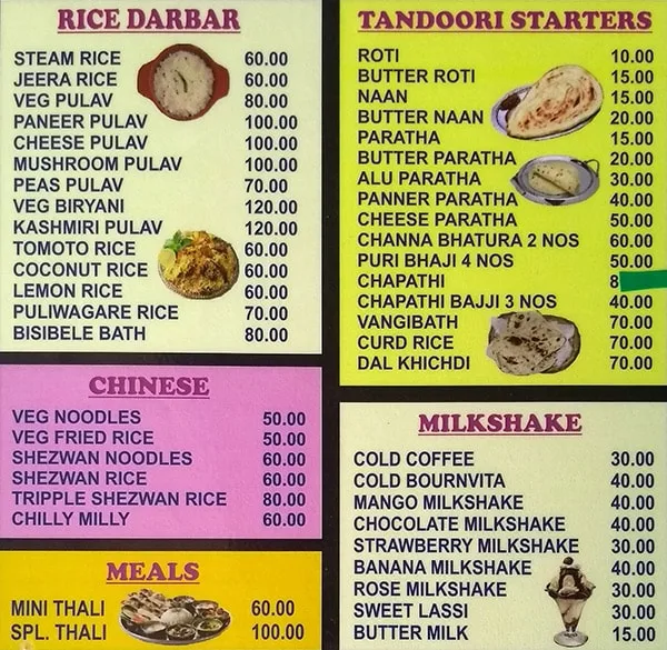 Sai Kasturi menu 