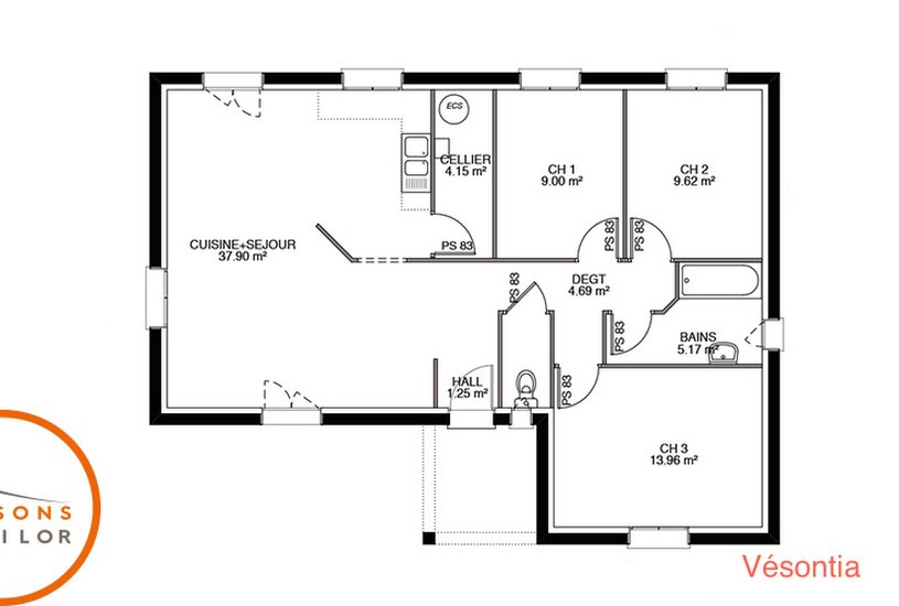  Vente Terrain + Maison - Terrain : 600m² - Maison : 87m² à Gy (70700) 