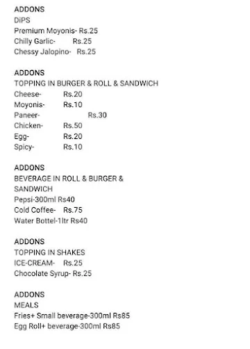 Kathi Roll Hub menu 