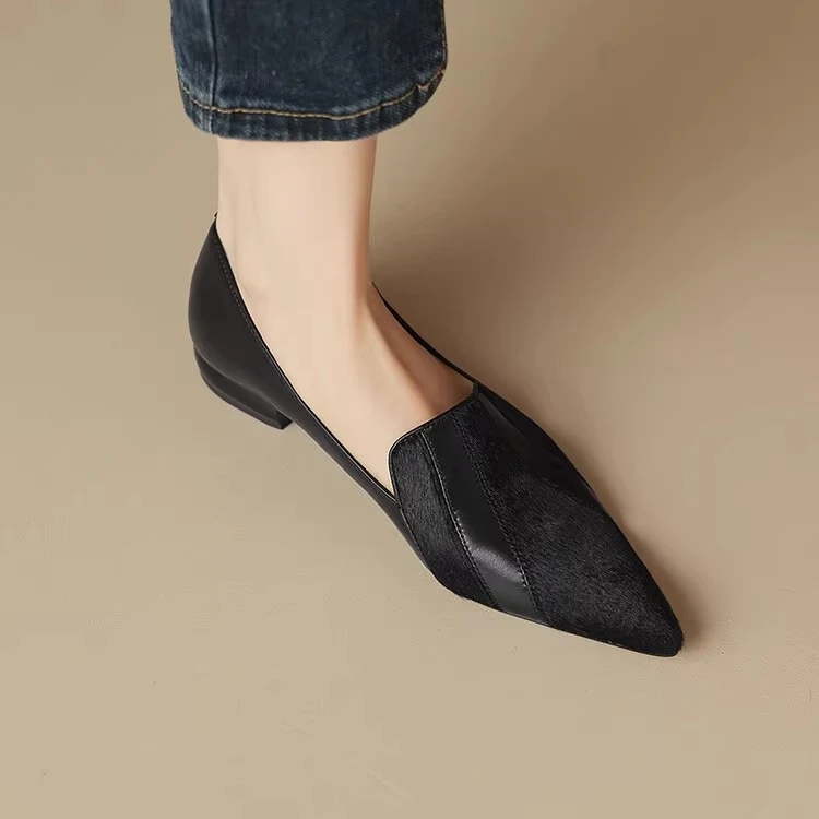 Zapatos de mujer de moda simples, suaves, de cuero, con costuras, punta fina y corte bajo, para comodidad y estilo.