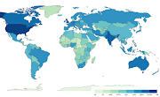 A map illustrating the monthly views of English language Wikipedia usage in different countries around the world for April 2020. The number for SA was 72 million.