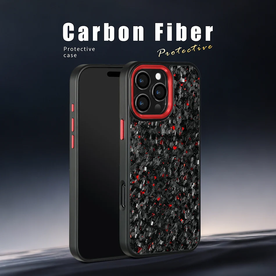 Capa de telefone de fibra de carbono com estrutura metálica para 16promax Nova. Leve, resistente e elegante. Proteção premium com design moderno e sofisticado.