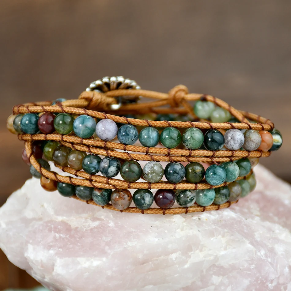 Bracelet ethnique tissé à la main, bracelet de main, multicouche, style européen et américain, petit, en agate. Un bijou unique.