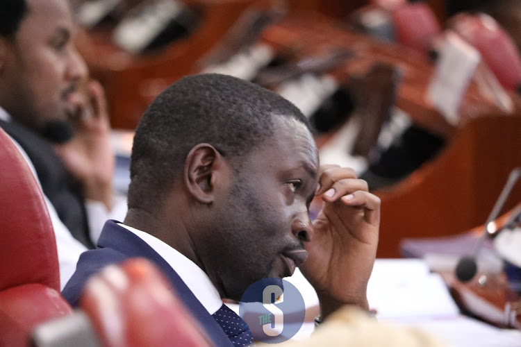 Nairobi county senator Edwin Sifuna follows proceedings during the hearing of the Meru county governor impeachment case at the senate on Tuesday, December, 27 2022.