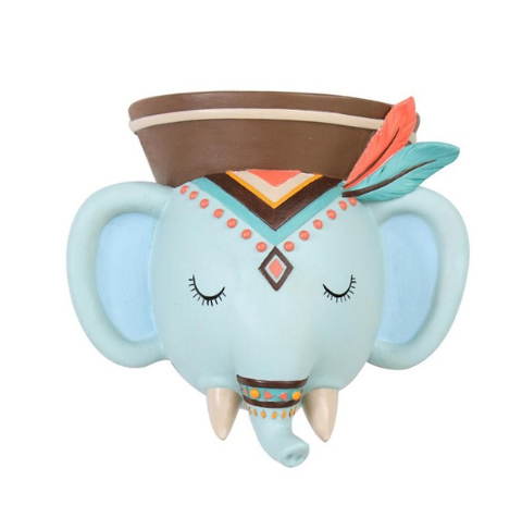 Indian Style Wall Mounted Plant Pot Wall Hanging Succulent Pots Cartoon Animal Shape Resin Indoor Flower Pots for Home D