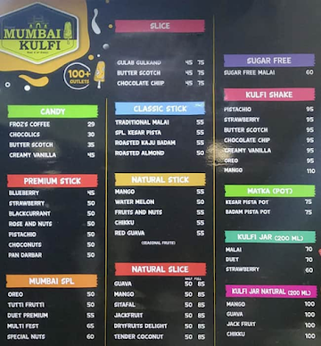 Mumbai Kulfi menu 