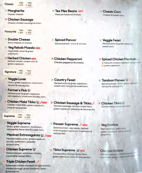 Pizza Hut menu 