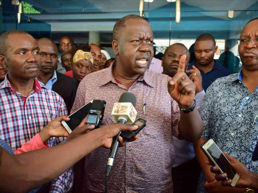 Interior CS Fred Matiang'i during a press conference at Jocham Hospital Mombasa on Monday, January 7, 2019. /JOHN CHESOLI