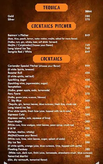 The Coriander Leaf menu 