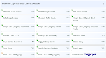 Cupcake Bliss Cake & Desserts menu 