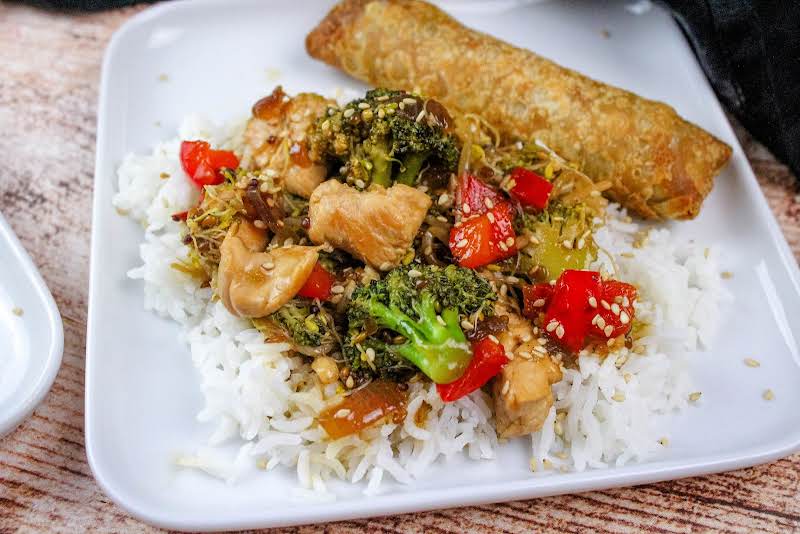 Chinese Chicken Takeout At Home On A Plate.