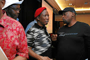 EFF leader Julius Malema flanked by Bongani Gumede and Mpho Molepo    at a public manifesto consultation  with the creative industry.  