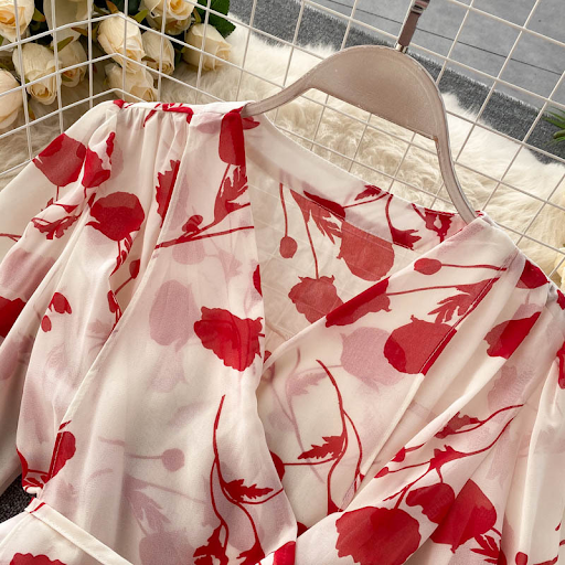 Title 24, Printed Short Chiffon Shirt with Split Half Ski...