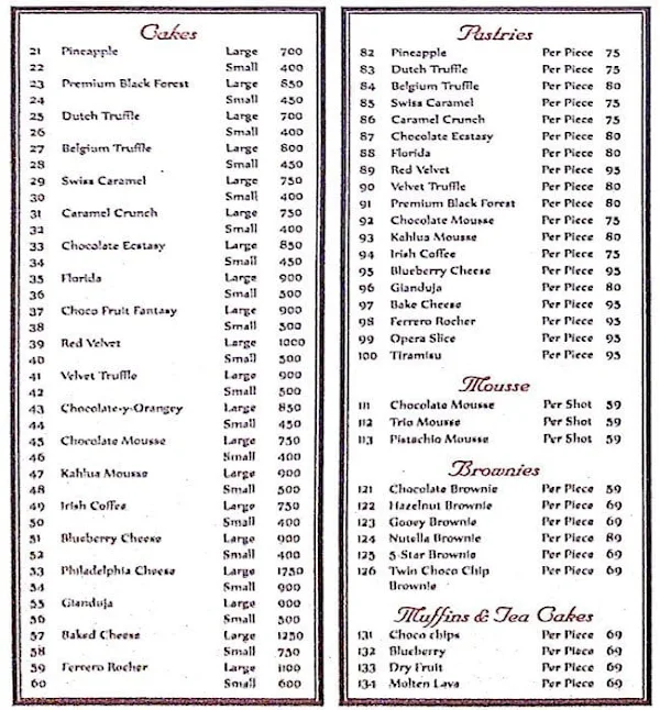 Lavash Bakery And Patisserie menu 