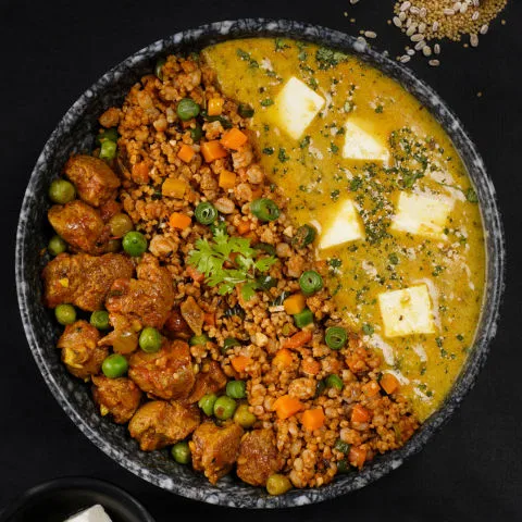 Lasooni Methi Paneer, Soya Matar & Millet Pulao