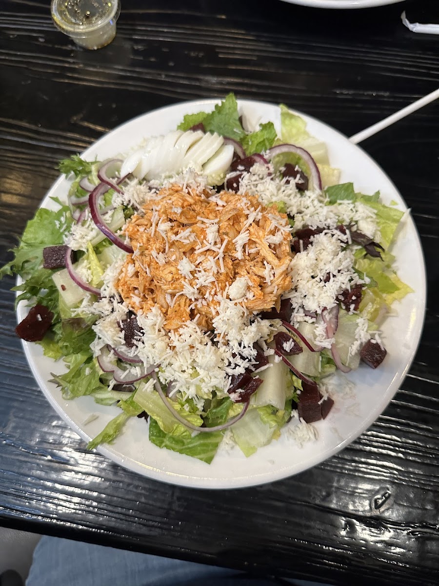 Buffalo chicken salad with vegan cheese