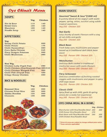 Oye Punjabi's menu 