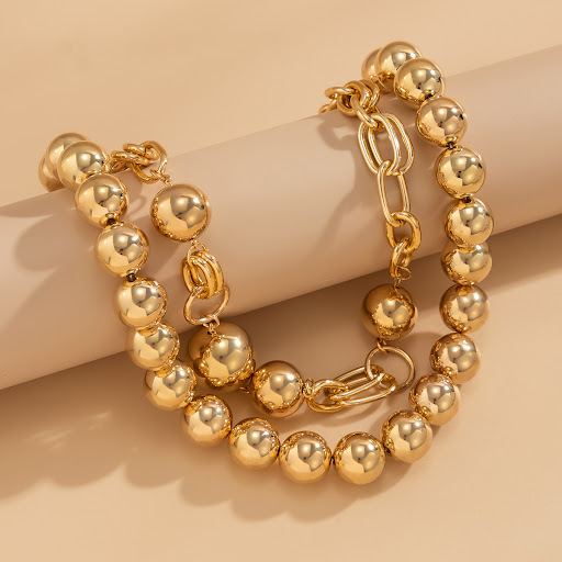 Title 9, Exaggerated Punk Round Beads Double-Layer Neckl...