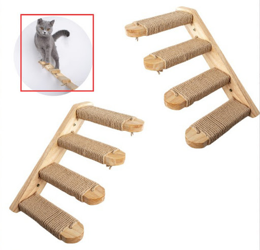 Title 2, Cat Wooden Wall Hanging Ladder, Pine Springboar...